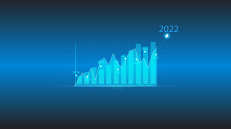 Growing virtual hologram stock, invest in trading. Business graph finance chart, Planning and...