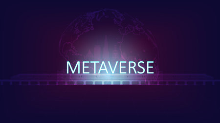 Metaverse digital world smart futuristic interface technology background, with global network and data accessing Cloud Computing. internet of things. Vector Illustration.のイラスト素材