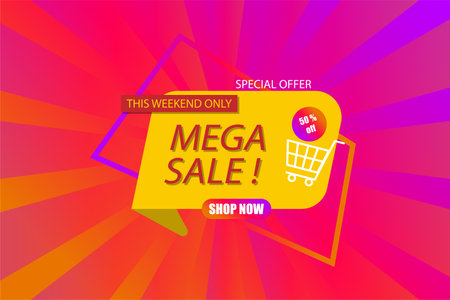 Mega sale discount banner template promotion, Sale banner template design background.のイラスト素材