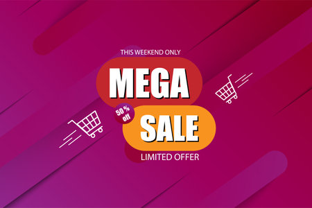 Mega sale discount banner template promotion, Sale banner template design background.のイラスト素材
