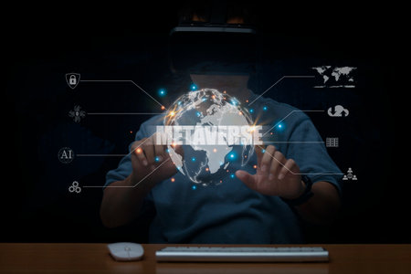 Businessman working with global network and data accessing cloud Computing. Virtual Global Internet connection metaverse. internet of things.Digital link tech, big data through internet technology.の写真素材