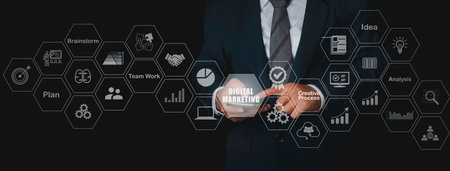 Digital Marketing Creative Process Business, operations management internet technology. Action Plan business strategy on virtual screen. Process objectives, innovation operations Management concept.の写真素材
