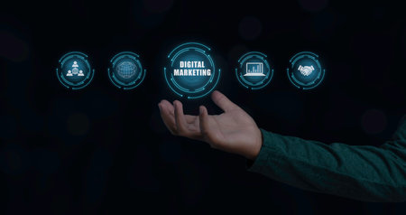 Digital Marketing Creative Process Business, operations management internet technology. Action Plan business strategy on virtual screen. Process objectives, innovation operations Management concept.の写真素材