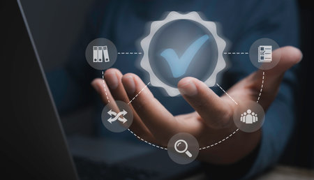 Quality management certification and standardization proces, ISO certified business, conformity to...