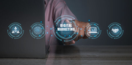 Digital Marketing Creative Process Business, operations management internet technology. Action Plan business strategy by computer laptop. Process objectives, innovation operations Management concept.の写真素材
