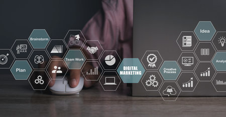 Digital Marketing Creative Process Business, operations management internet technology. Action Plan business strategy by computer laptop. Process objectives, innovation operations Management concept.の写真素材
