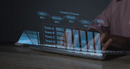 Business analysis, Analyst working Data Management System on computer, business data and economic,...