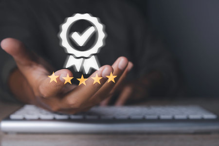 Quality management certification and standardization proces, ISO certified business, conformity to international standards and quality assurance or QA and Quality Control or QC.の写真素材