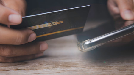 Businessman show credit card E-commerce business online. Shopping online by credit card making online shopping  payment E-commerce business. copy space.の写真素材