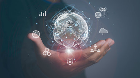 Big data and network connection line, idea, innovation and inspiration. Digital marketing global...