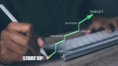 Startup business with growing potential. Businessman accessing startup in progress business growing potential by computer laptop. copy space.の写真素材