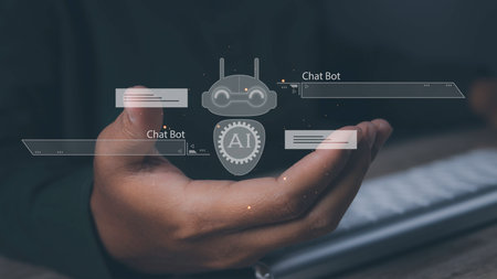 Businessman ChatBot Chat with AI Artificial Intelligence. Digital chatbot, robot application, AI...