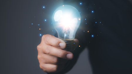Businessman with light bulbs the new ideas and creative. Business, Development, Concept of new ideas...