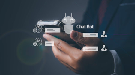 Businessman ChatBot Chat with AI Artificial Intelligence. Digital chatbot, robot application, AI...