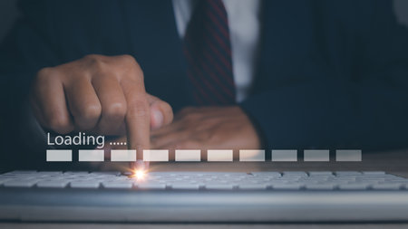 Businessman using computer for loading data application. download bar digital business data website....