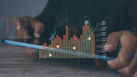 Businessman trading forex graph financial data. Goal business success strategy chart target and planning. Stock market, financial graph growth report, business development.の写真素材