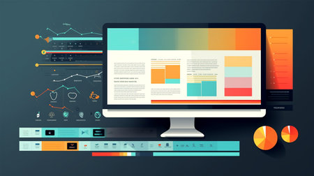 Flat Design business technology on desk vector graphic. generated aiの素材