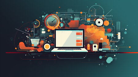 Flat Design business technology on desk vector graphic. generated aiの素材