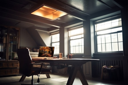 workspace, desk with laptop computer. generated aiの素材