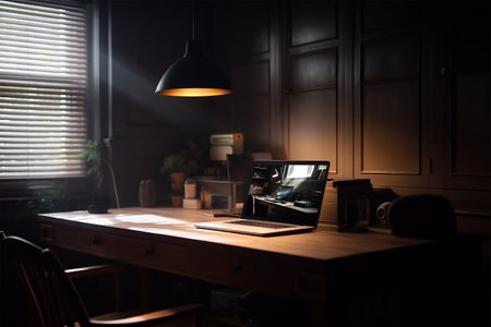 workspace, desk with laptop computer. generated aiの素材