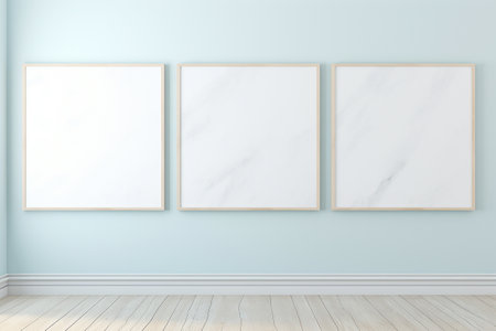Blank horizontal poster frame mock up in living room interior, Modern living room interior background. Generated AIの素材