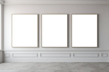 Blank horizontal poster frame mock up in living room interior, Modern living room interior background. Generated AIの素材