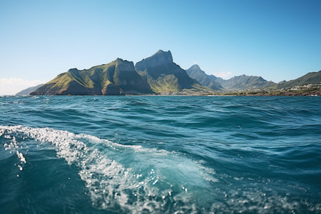 Sea tropical landscape with mountains view. Generated aiの素材