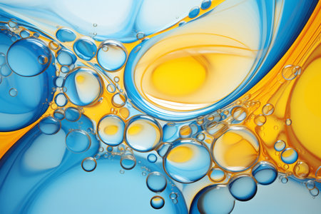 fluid oil colour texture, drop bubbles abstract background.の素材