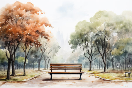 Bench in garden style dry painting.の素材