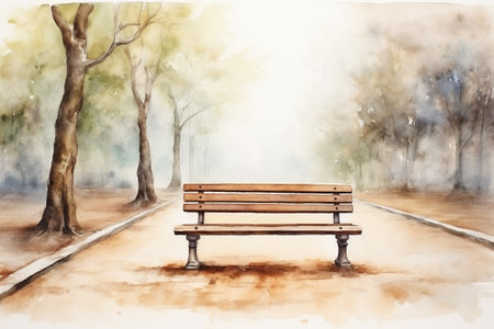 Bench in garden style dry painting.の素材