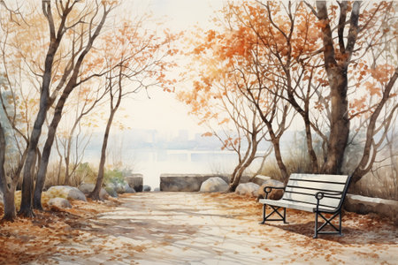 Bench in garden style dry painting.の素材