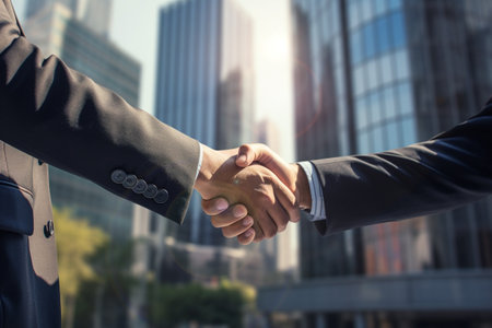 Businessman hand shake. Business communication concept. Handshake and marketing.の素材