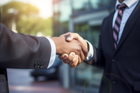 Businessman hand shake. Business communication concept. Handshake and marketing.の素材
