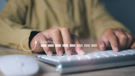 Businessman using computer for loading data application. download bar digital business data website....