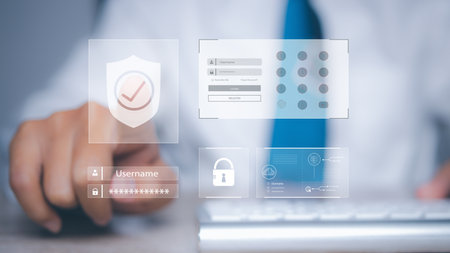Cyber security and network protection with cybersecurity expert working. Lock icon and internet...