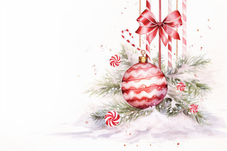 watercolour christmas decoration ornament, merry christmas and happy new year.の素材