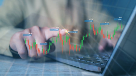 Businessman touching graph chart invest in trading. Financial indicator and accounting market...