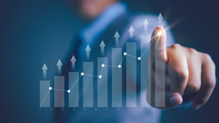 Goal business success strategy chart target and planning. Stock market, Business growth, progress or success. Stock market graph financial profit stock market development.の写真素材