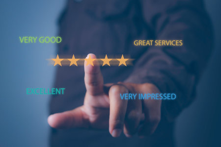 Businessman touching giving high score for feedback review satisfaction service. Customer...