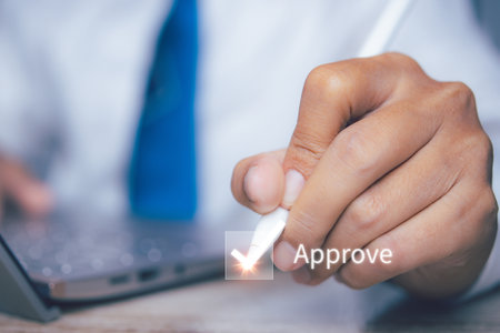 Businessman checklist mark approve and accept.の写真素材