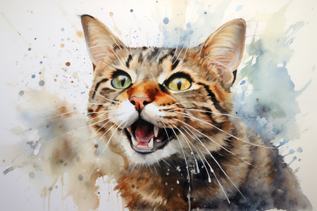 Watercolor paint cute cat. Happy cat.の素材