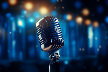 retro audio microphone concert stage.の素材
