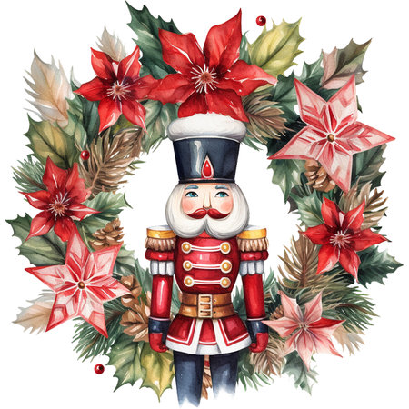 Watercolour nutcracker figurine soldier decoration christmasの素材