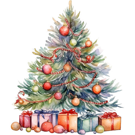 watercolour christmas tree decorationの素材