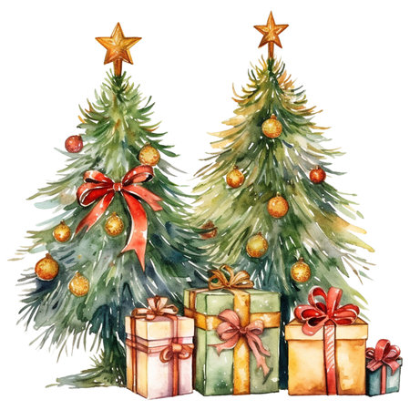 watercolour christmas tree decorationの素材