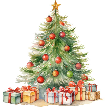 watercolour christmas tree decorationの素材