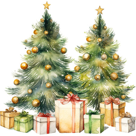 watercolour christmas tree decorationの素材