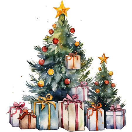 watercolour christmas tree decorationの素材