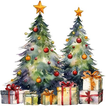 watercolour christmas tree decorationの素材