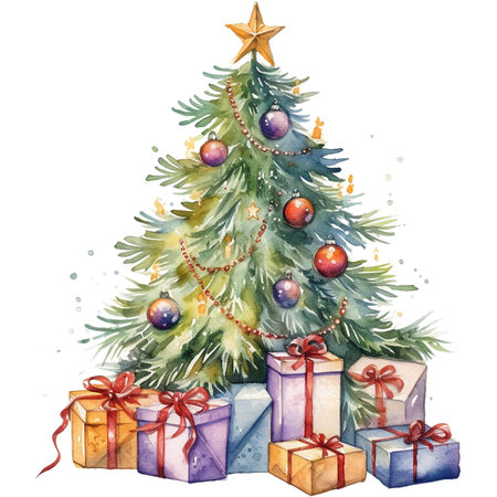 watercolour christmas tree decorationの素材
